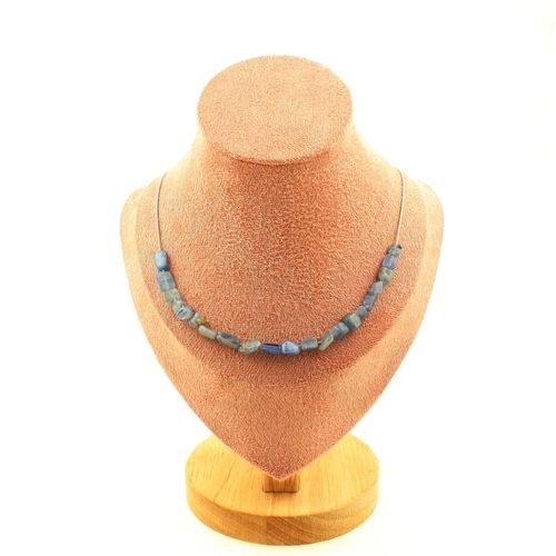 Collier 20 Perles Cyanite Bleu Du Brésil. Chaine En Acier Inoxydable Collier Femmes, Hommes. Taille Personnalisable.