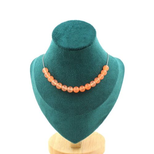 Collier 15 Perles Calcédoine Orange 8 Mm. Chaine En Acier Inoxydable Collier Femmes, Hommes. Taille Personnalisable.