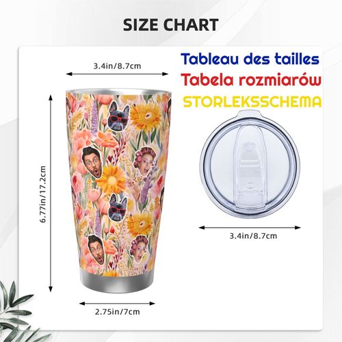 Gobelet Personnalisé Avec Visage 590ml Motifs Floraux Printaniers Jaune Rose Pêche = 2 Tasse De Café Pour Voiture Avec Photo D'animaux De Compagnie,Bébé,Enfants,Hommes,Femmes