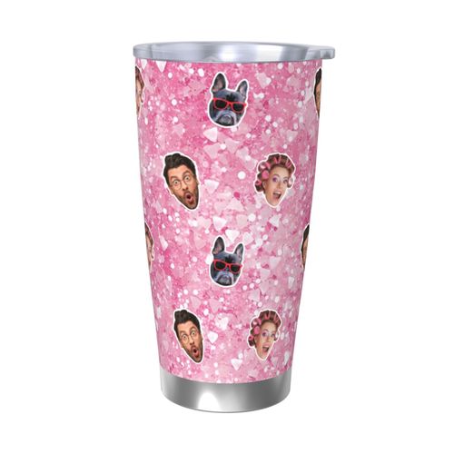 Gobelet Personnalisé Avec Visage 590ml Modèle Sans Couture De Paillettes Rose Pastel = 9 Tasse De Café Pour Voiture Avec Photo D'animaux De Compagnie,Bébé,Enfants,Hommes,Femmes
