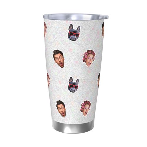 Gobelet Personnalisé Avec Visage 590ml Grandes Paillettes Blanches Scintillantes = 4 Tasse De Café Pour Voiture Avec Photo D'animaux De Compagnie,Bébé,Enfants,Hommes,Femmes