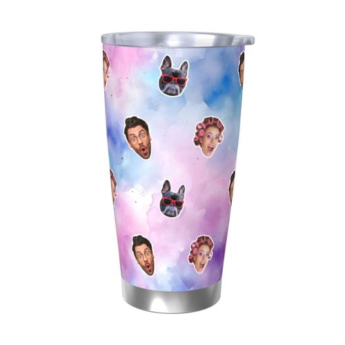 Gobelet Personnalisé Avec Visage 590ml Pastel Aquarelle Doux =3 Tasse De Café Pour Voiture Avec Photo D'animaux De Compagnie,Bébé,Enfants,Hommes,Femmes