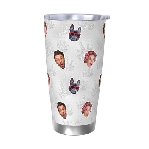 Gobelet Personnalisé Avec Visage 590ml Paillettes Blanches 2=11 Tasse De Café Pour Voiture Avec Photo D'animaux De Compagnie,Bébé,Enfants,Hommes,Femmes