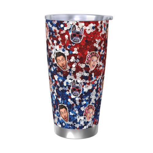 Gobelet Personnalisé Avec Visage 590ml Paillettes Patriotiques = 6 Tasse De Café Pour Voiture Avec Photo D'animaux De Compagnie,Bébé,Enfants,Hommes,Femmes