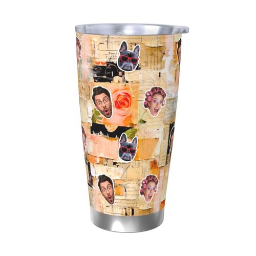 Gobelet Personnalisé Avec Visage 590ml Journal Français Collage Peach Paris =17 Tasse De Café Pour Voiture Avec Photo D'animaux De Compagnie,Bébé,Enfants,Hommes,Femmes