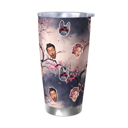 Gobelet Personnalisé Avec Visage 590ml Modèles Sans Couture Paisibles De Sakura = 8 Tasse De Café Pour Voiture Avec Photo D'animaux De Compagnie,Bébé,Enfants,Hommes,Femmes