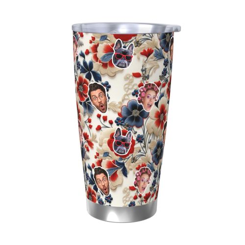 Gobelet Personnalisé Avec Visage 590ml Motifs De Broderie Florale Patriotique = 8 Tasse De Café Pour Voiture Avec Photo D'animaux De Compagnie,Bébé,Enfants,Hommes,Femmes