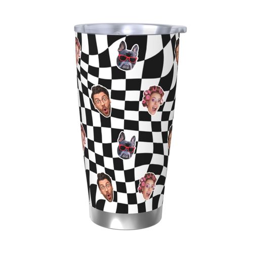Gobelet Personnalisé Avec Visage 590ml Damier Déformé Ondulé = 1 Tasse De Café Pour Voiture Avec Photo D'animaux De Compagnie,Bébé,Enfants,Hommes,Femmes