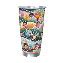 Gobelet Personnalisé Avec Visage 590ml Printemps Cottagecore Arc-En-Ciel =8 Tasse De Café Pour Voiture Avec Photo D'animaux De Compagnie,Bébé,Enfants,Hommes,Femmes