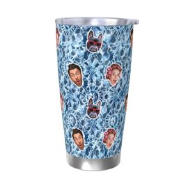 Gobelet Personnalisé Avec Visage 590ml Textile En Tissu Au Crochet Bleu Doux = 9 Tasse De Café Pour Voiture Avec Photo D'animaux De Compagnie,Bébé,Enfants,Hommes,Femmes