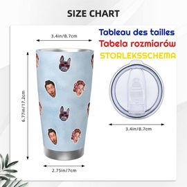 Gobelet Personnalisé Avec Visage 590ml Paillettes En Aluminium Bleu Ciel = 4 Tasse De Café Pour Voiture Avec Photo D'animaux De Compagnie,Bébé,Enfants,Hommes,Femmes