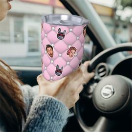 Gobelet Personnalisé Avec Visage 590ml Glam Argenté Et Rose = 11 Tasse De Café Pour Voiture Avec Photo D'animaux De Compagnie,Bébé,Enfants,Hommes,Femmes