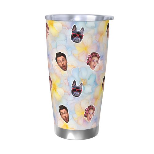 Gobelet Personnalisé Avec Visage 590ml Encre Pastel Alcool Fleurs Motif 6 Tasse De Café Pour Voiture Avec Photo D'animaux De Compagnie,Bébé,Enfants,Hommes,Femmes