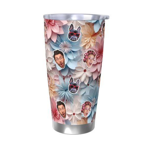 Gobelet Personnalisé Avec Visage 590ml Fleurs 3d Pastel = 11 Tasse De Café Pour Voiture Avec Photo D'animaux De Compagnie,Bébé,Enfants,Hommes,Femmes