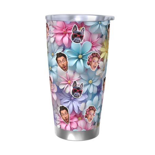Gobelet Personnalisé Avec Visage 590ml Fleurs Pastel 3d 2=6 Tasse De Café Pour Voiture Avec Photo D'animaux De Compagnie,Bébé,Enfants,Hommes,Femmes