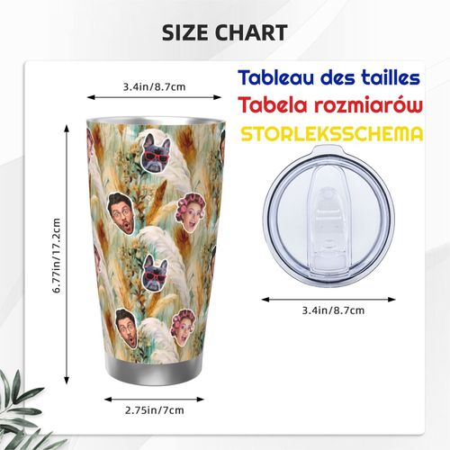 Gobelet Personnalisé Avec Visage 590ml Pampas Grass Aquarelle Plage Botaniques = 16 Tasse De Café Pour Voiture Avec Photo D'animaux De Compagnie,Bébé,Enfants,Hommes,Femmes