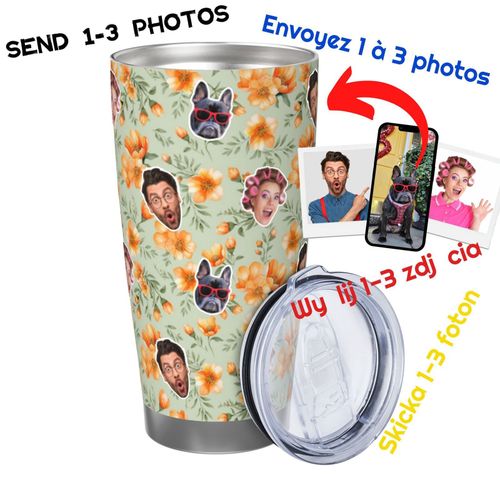 Gobelet Personnalisé Avec Visage 590ml Orange Nous Fleur Chanceuse = 3 Tasse De Café Pour Voiture Avec Photo D'animaux De Compagnie,Bébé,Enfants,Hommes,Femmes