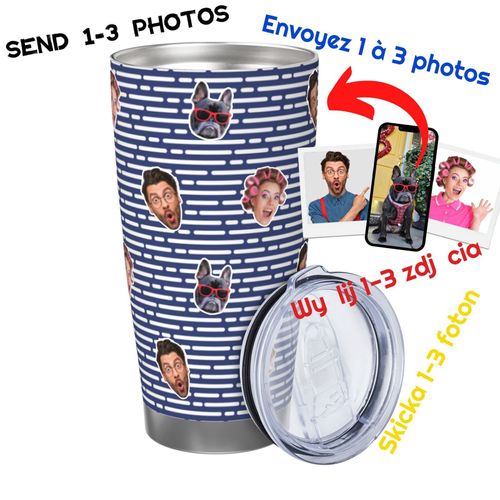 Gobelet Personnalisé Avec Visage 590ml Rayures Bleu Marine = 18 Tasse De Café Pour Voiture Avec Photo D'animaux De Compagnie,Bébé,Enfants,Hommes,Femmes