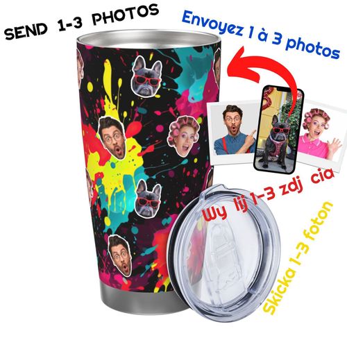 Gobelet Personnalisé Avec Visage 590ml Motif D'éclaboussures De Néon = 1 Tasse De Café Pour Voiture Avec Photo D'animaux De Compagnie,Bébé,Enfants,Hommes,Femmes