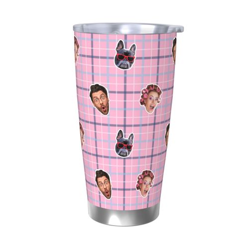 Gobelet Personnalisé Avec Visage 590ml Plaid Bleu Marine, Rose Et Bleu =6 Tasse De Café Pour Voiture Avec Photo D'animaux De Compagnie,Bébé,Enfants,Hommes,Femmes