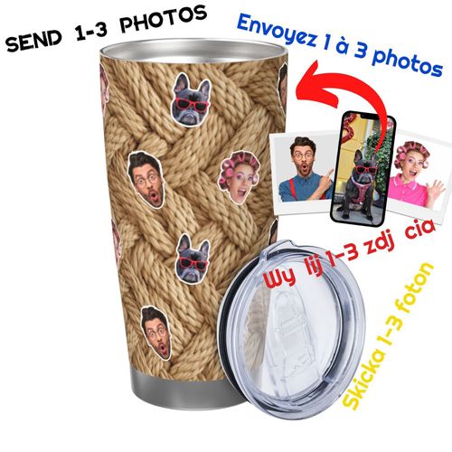 Gobelet Personnalisé Avec Visage 590ml Point De Jute Tricoté =3 Tasse De Café Pour Voiture Avec Photo D'animaux De Compagnie,Bébé,Enfants,Hommes,Femmes