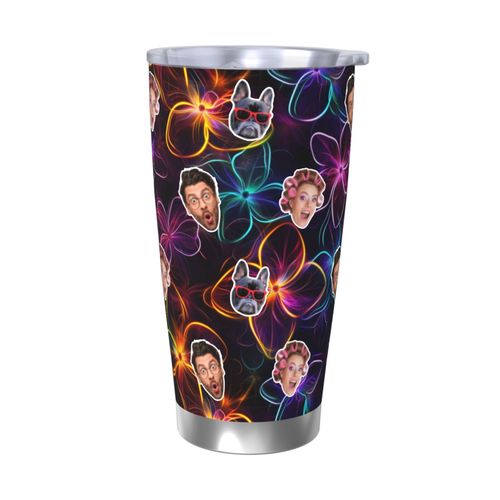 Gobelet Personnalisé Avec Visage 590ml Motifs De Texture Fabriqués Avec Des Fleurs Au Néon = 10 Tasse De Café Pour Voiture Avec Photo D'animaux De Compagnie,Bébé,Enfants,Hommes,Femmes