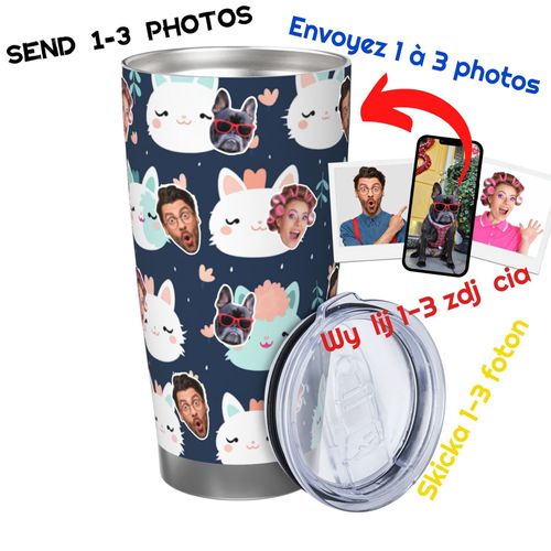 Gobelet Personnalisé Avec Visage 590ml Modèle De Chats Kawaii 6 Tasse De Café Pour Voiture Avec Photo D'animaux De Compagnie,Bébé,Enfants,Hommes,Femmes