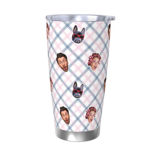 Gobelet Personnalisé Avec Visage 590ml Plaid Bleu Marine, Rose Et Bleu =14 Tasse De Café Pour Voiture Avec Photo D'animaux De Compagnie,Bébé,Enfants,Hommes,Femmes