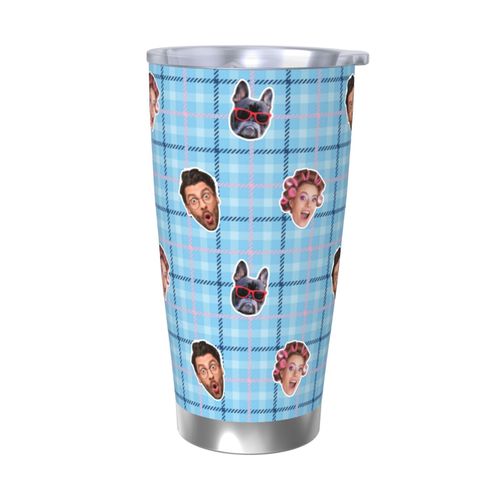 Gobelet Personnalisé Avec Visage 590ml Plaid Bleu Marine, Rose Et Bleu =8 Tasse De Café Pour Voiture Avec Photo D'animaux De Compagnie,Bébé,Enfants,Hommes,Femmes