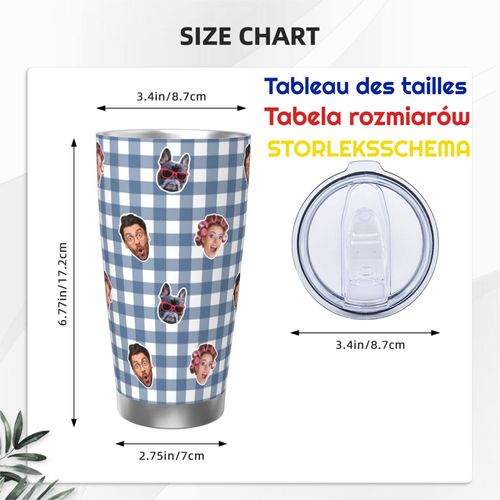 Gobelet Personnalisé Avec Visage 590ml Plaid Bleu Marine, Rose Et Bleu =12 Tasse De Café Pour Voiture Avec Photo D'animaux De Compagnie,Bébé,Enfants,Hommes,Femmes