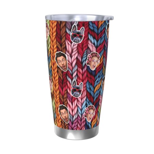 Gobelet Personnalisé Avec Visage 590ml Textiles En Tissu De Fil À Tricoter = 2 Tasse De Café Pour Voiture Avec Photo D'animaux De Compagnie,Bébé,Enfants,Hommes,Femmes