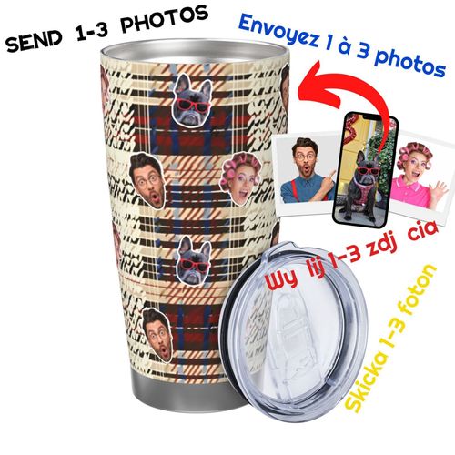 Gobelet Personnalisé Avec Visage 590ml Motifs À Carreaux Tartan Écossais Tricotés = 10 Tasse De Café Pour Voiture Avec Photo D'animaux De Compagnie,Bébé,Enfants,Hommes,Femmes
