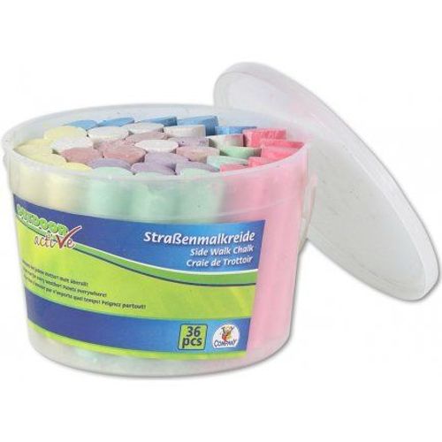 Pot / Seau De 36 Craies De Trottoir Couleurs Assorties - Craies Geantes Multicolores Cour De Recreation - Enfant