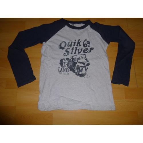 T-Shirt Manches Longues Gris Et Bleu - Quicksilver - 12 Ans 