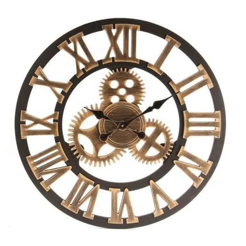 TEMPSA Horloge Murale 3D Vintage Gear Grand - Bois - Décor or - 60 cm