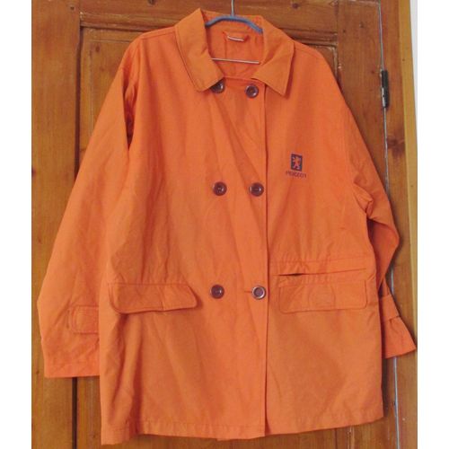 Parka Cecop Création-Taille M-Orange Avec Doublure Et Parements Verts-Poches Intérieure Et Extérieures-Logo Peugeot Sur Le Devant-Inscription Peugeot Au Dos-100%Polyamide-Doublure 100%Polyester