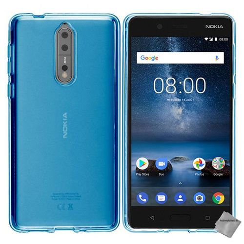 Housse Etui Coque Pochette Silicone Gel Fine Pour Nokia 8 + Verre Trempe - Bleu