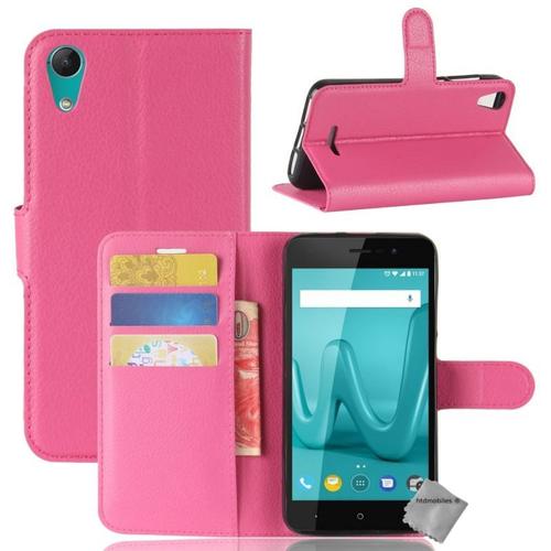 Housse Etui Coque Pochette Portefeuille Pour Wiko Lenny 4 + Verre Trempe - Rose