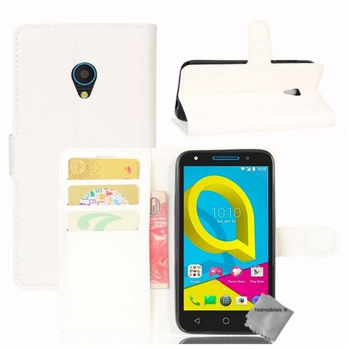 Housse Etui Coque Pochette Portefeuille Pour Alcatel U5 + Film Ecran - Blanc