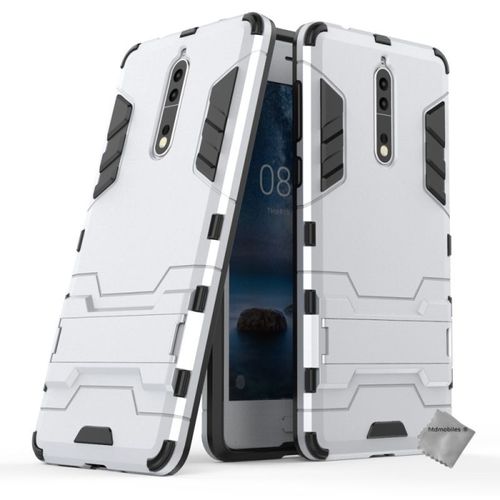 Housse Etui Coque Rigide Anti Choc Pour Nokia 8 + Verre Trempe - Argent