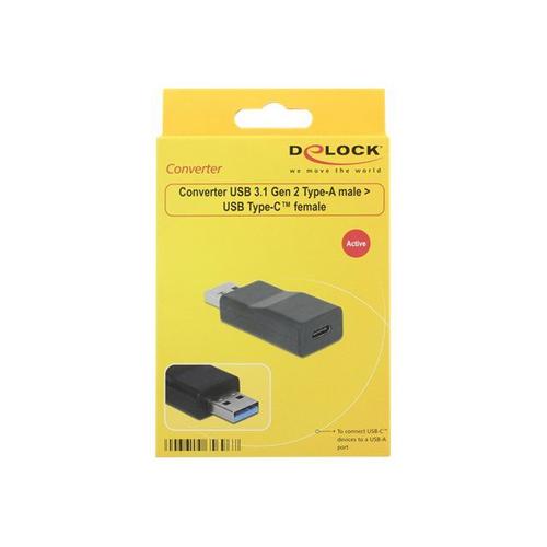 Delock - Adaptateur USB - USB type A (M) pour 24 pin USB-C (F) - USB 3.1 Gen 2 - 1 A - actif - noir