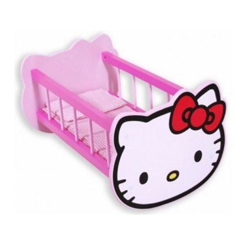 Berceau Rose En Bois Hello Kitty 44,5x29x25cm - Pour Poupon Et Poupee - Accessoire