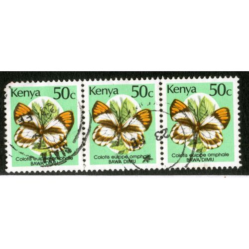 Trois Timbres Oblitérés Kenya, Colotis Euippe Omphale, Bawa Dimu, 50c