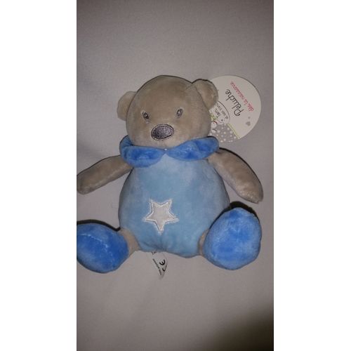 Doudou Ours Ourson Tom Et Ses Z'amis Cmp Bleu Gris Étoile Blanche Blanc Jouet Bebe Naissance Peluche Éveil Enfant Blankie Blanket Comforter Soft Toys Plush 14 Cm 