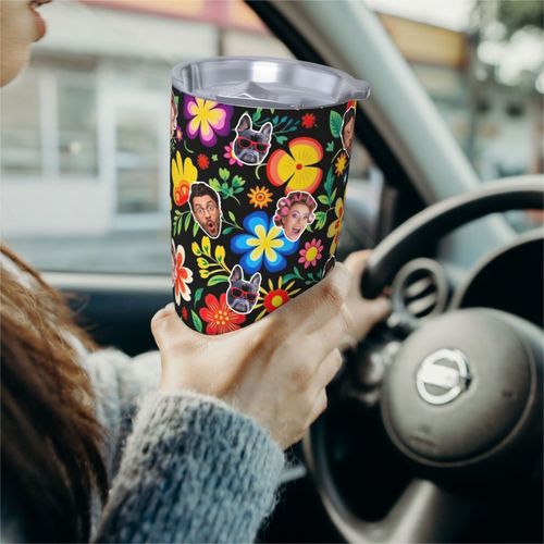 Gobelet Personnalisé Avec Visage 590ml Modèles Sans Couture De La Fête Florale Mexicaine = 5 Tasse De Café Pour Voiture Avec Photo D'animaux De Compagnie,Bébé,Enfants,Hommes,Femmes