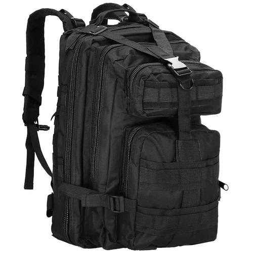 Cartable/sac à dos tactique, 4 compartiments, modèle Survival, camouflage, noir, 23x24x42 cm, Springos