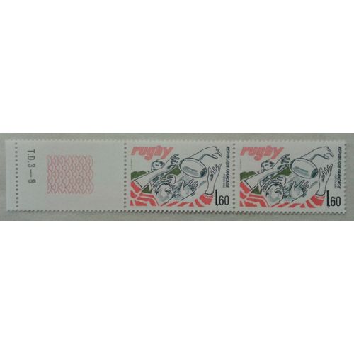 Bloc De 2 Timbres Paire Bord De Feuille France 1982 Yvert Et Tellier N°2236 Rugby T.D.3-8 Neuf** Gomme Intacte