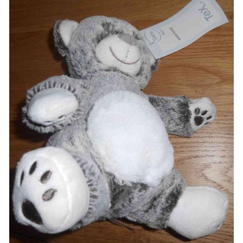 Doudou Ours Ourson Tex Baby Marron Gris Blanc Carrefour 20 Cm Peluche Jouet Eveil Naissance Bebe