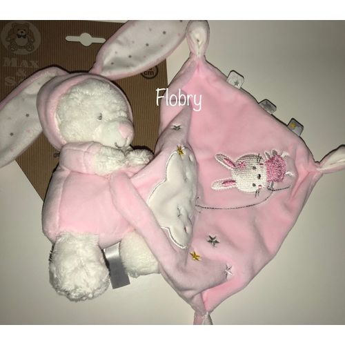 Doudou Ours Blanc Capuche Oreilles Lapin Rose Max And Sax Mouchoir Nuage Étoiles Lapinette Peluche Max & Sax Jouet Éveil Bébé Soft Baby 