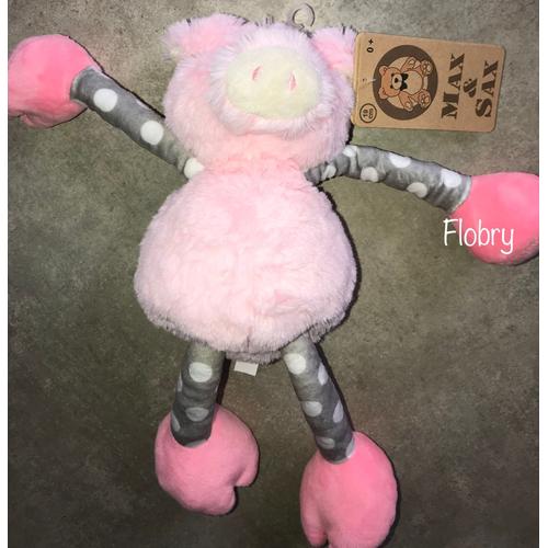 Doudou Cochon Rose Gris Pois Blancs Max & Sac Peluche Jouet Bébé Enfant Max And Sax Plush Pink Pig Pigglet Soft Baby 